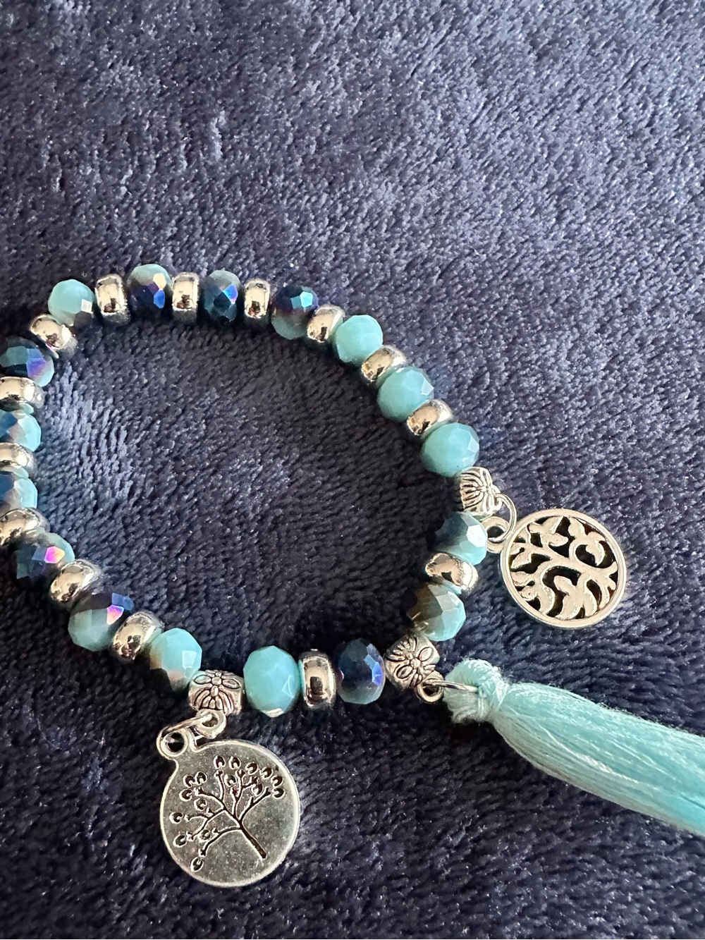 Turquoise Beaded Tassel Charm stretchy Bracelet